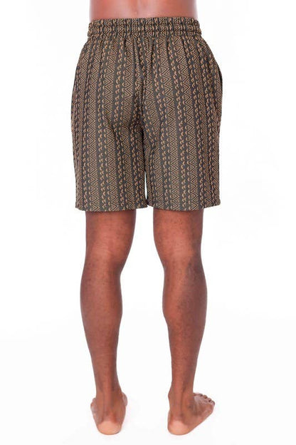 Men's Elastic Textured Shorts - Brown