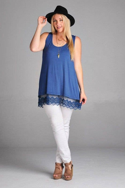 Plus Lace Extender Tunic Top - Indigo Blue