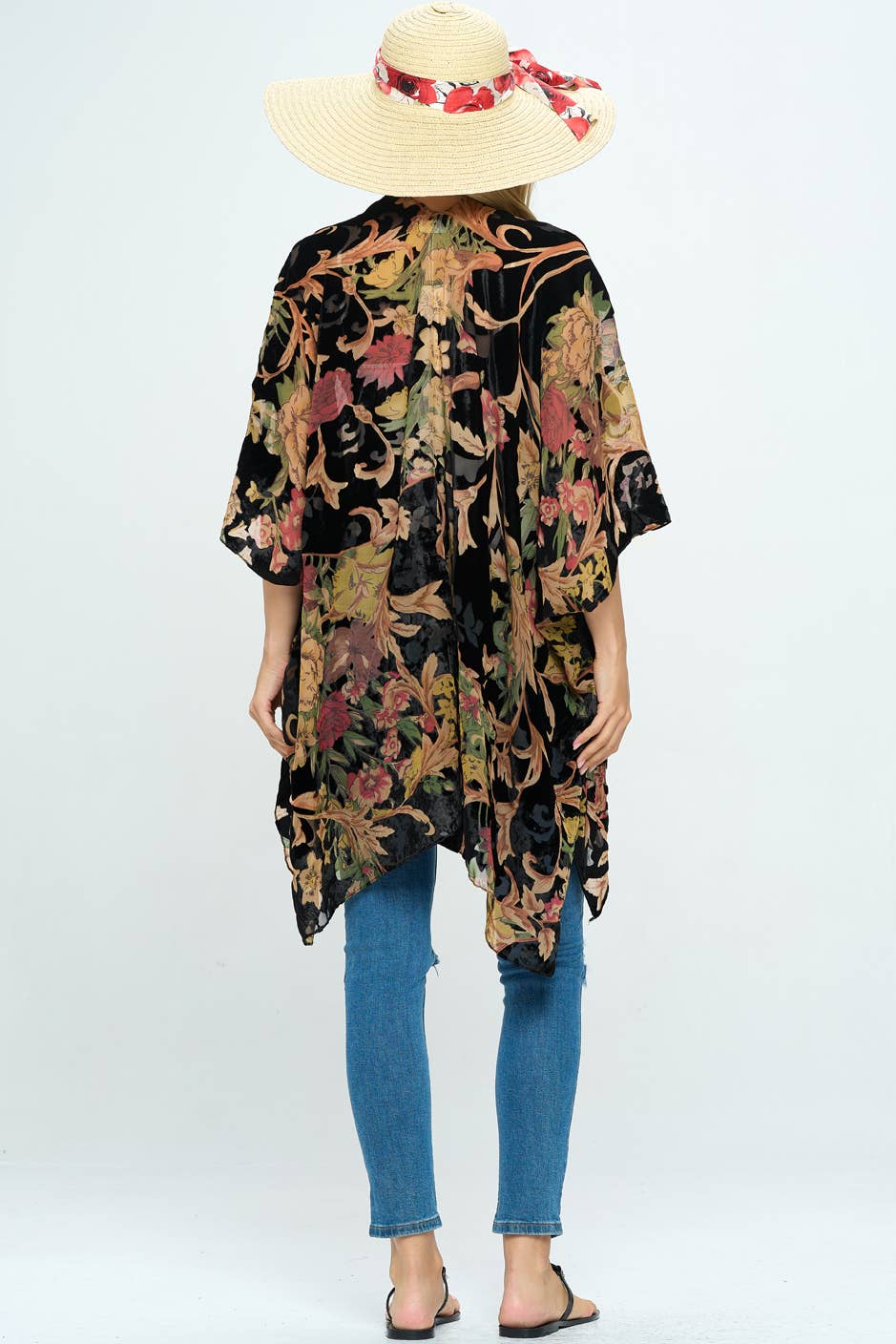 Floral Print Velvet Kimono
