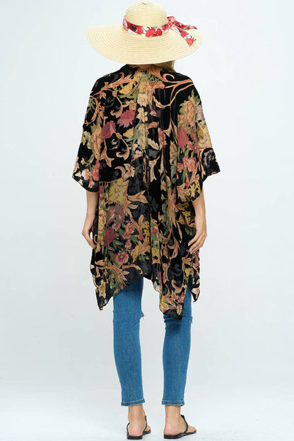 Floral Print Velvet Kimono