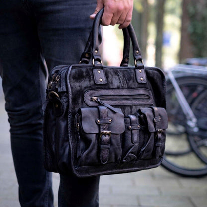 Boomsma Leather Messenger Bag - Black - La De Da