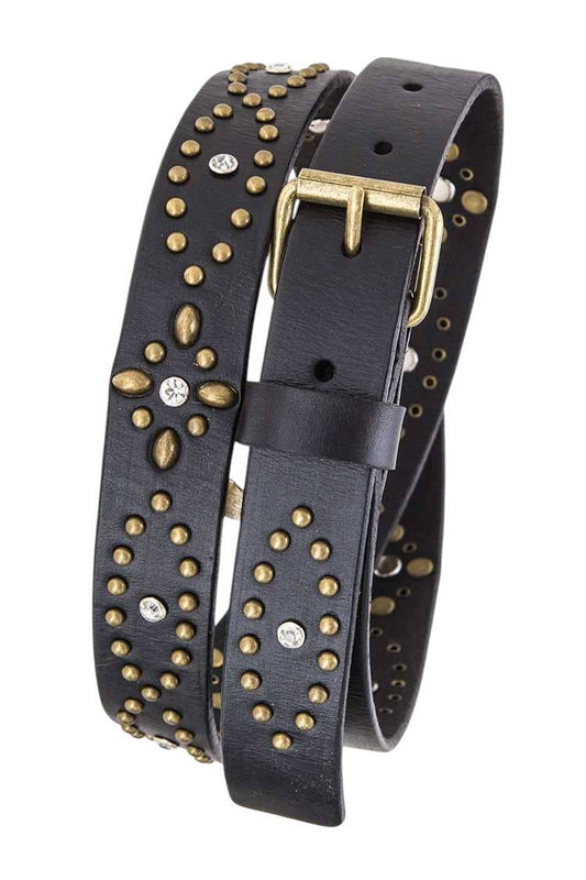 Vintage-Inspired Studded Leather Belt - Multiple Colors