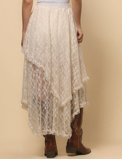 Ladies Floral Lace Layering Slip Midi Skirt- Beige