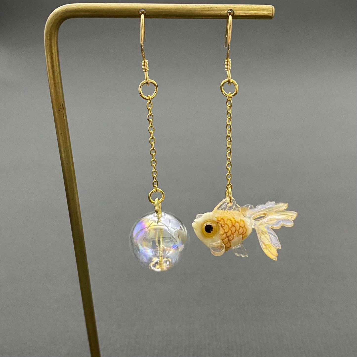 Asymmetric Yellow Goldfish Dagnle Earrings