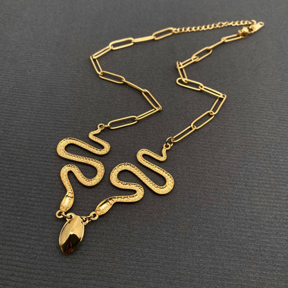 Zircon Double Snake 18K Gold Plated S.Steel Necklace - FGS