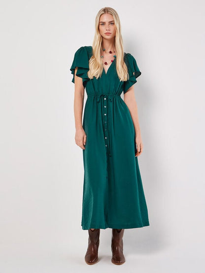 Angel Sleeve Button-Down Maxi Dress