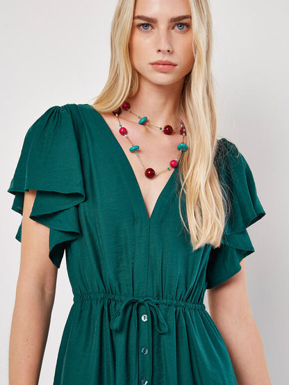 Angel Sleeve Button-Down Maxi Dress