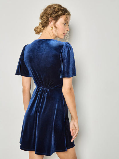 Velvet Empire Waist Mini Dress - Navy