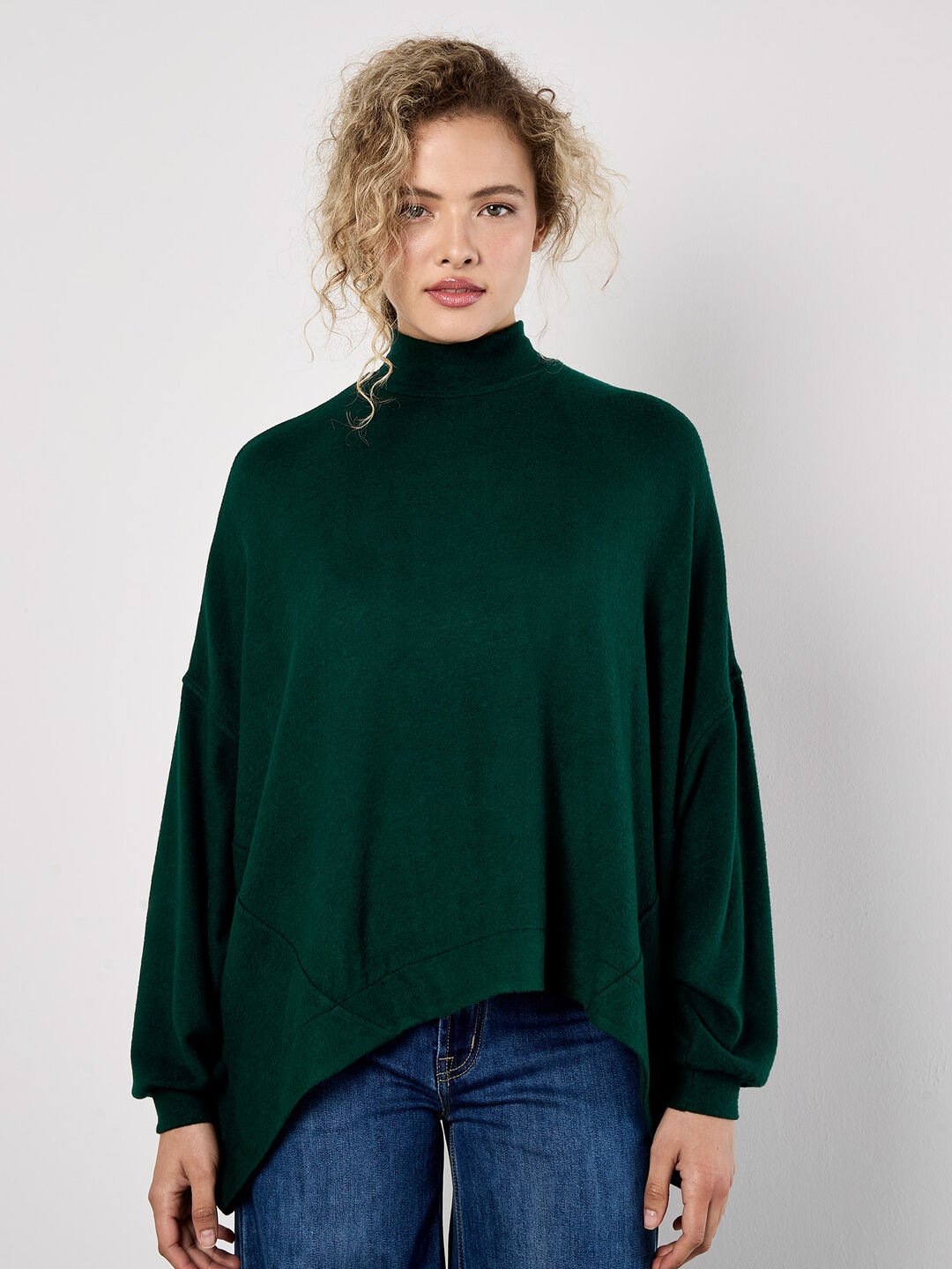 Mock Neck Oversized Soft Knit Top - Green