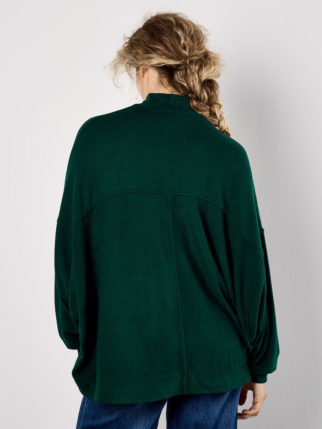 Mock Neck Oversized Soft Knit Top - Green