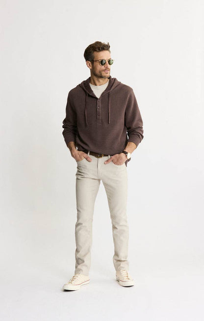 Doubleface Mesh Hooded Henley Pullover - Brown