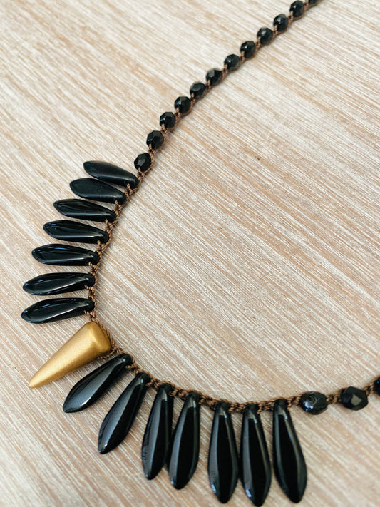 Thorn and Dagger Knotted Crystal Necklace In Black