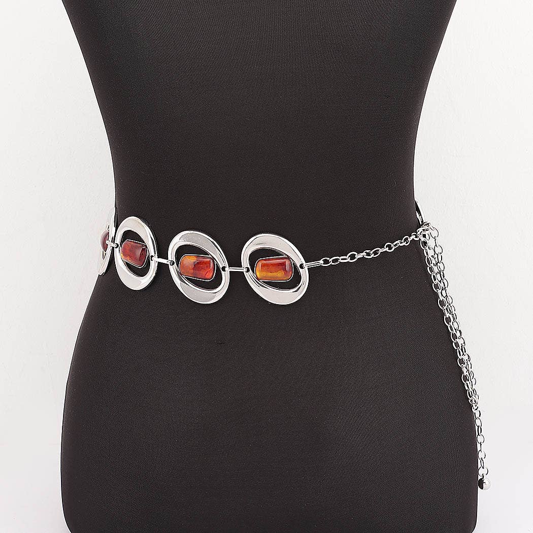 Gemstone Inlay Oval Link Chain Belt - SL