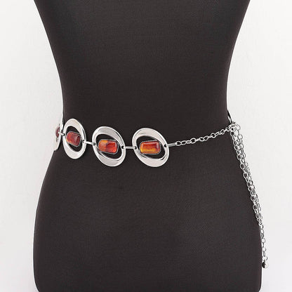 Gemstone Inlay Oval Link Chain Belt - SL