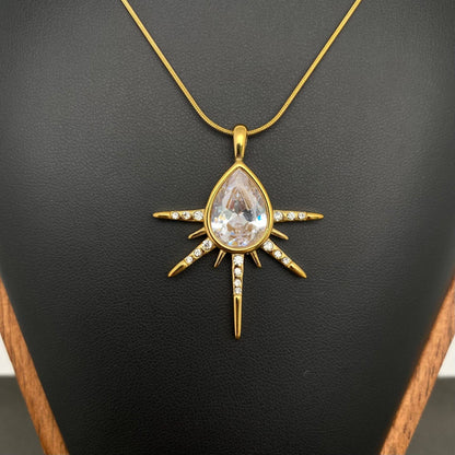 Sparkling Zircon Charm 18K Gold Plated S.Steel Necklace -FGS