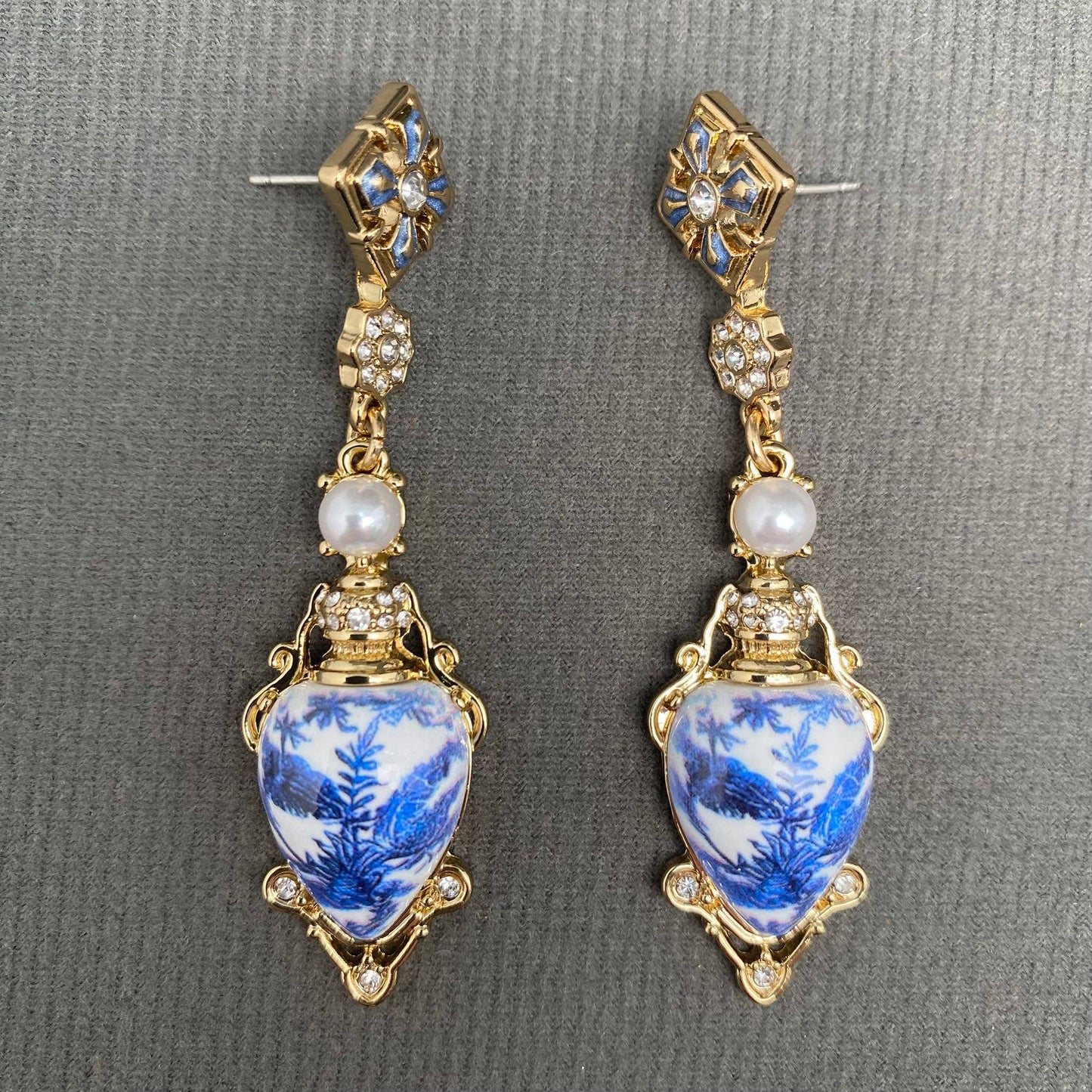 Vintage Blue-and-white Porcelain Design Post Earrings