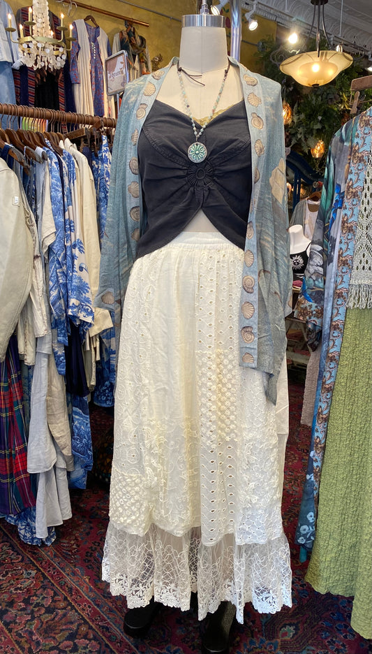 Floral Eyelet Maxi Skirt - Cream
