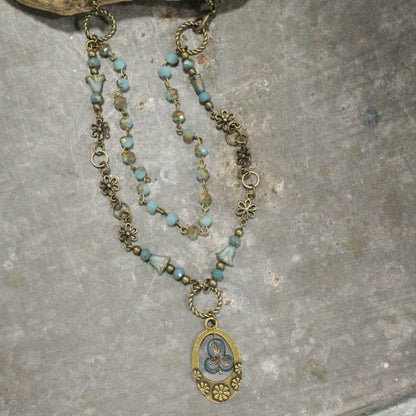 Groovy Flower Power Blue Layered Necklace