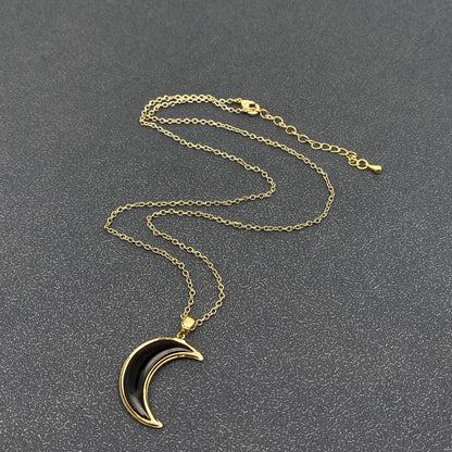 Dried Flower Floral Black Moon Charm Necklace