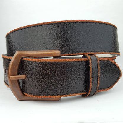 Vintage Black Leather belt in copper buckle