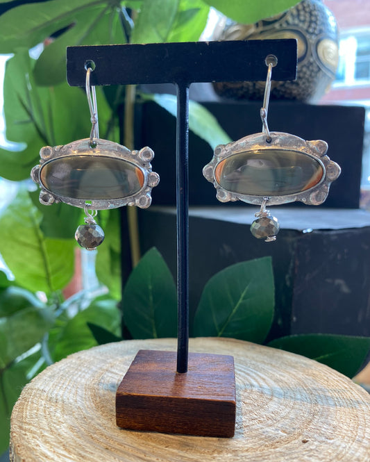 Fine Silver Jasper Pyrite Earring *425E-34
