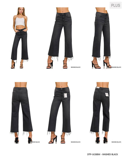 Plus High Rise Washed Black Cropped Jean Pants - WASHED BLACK