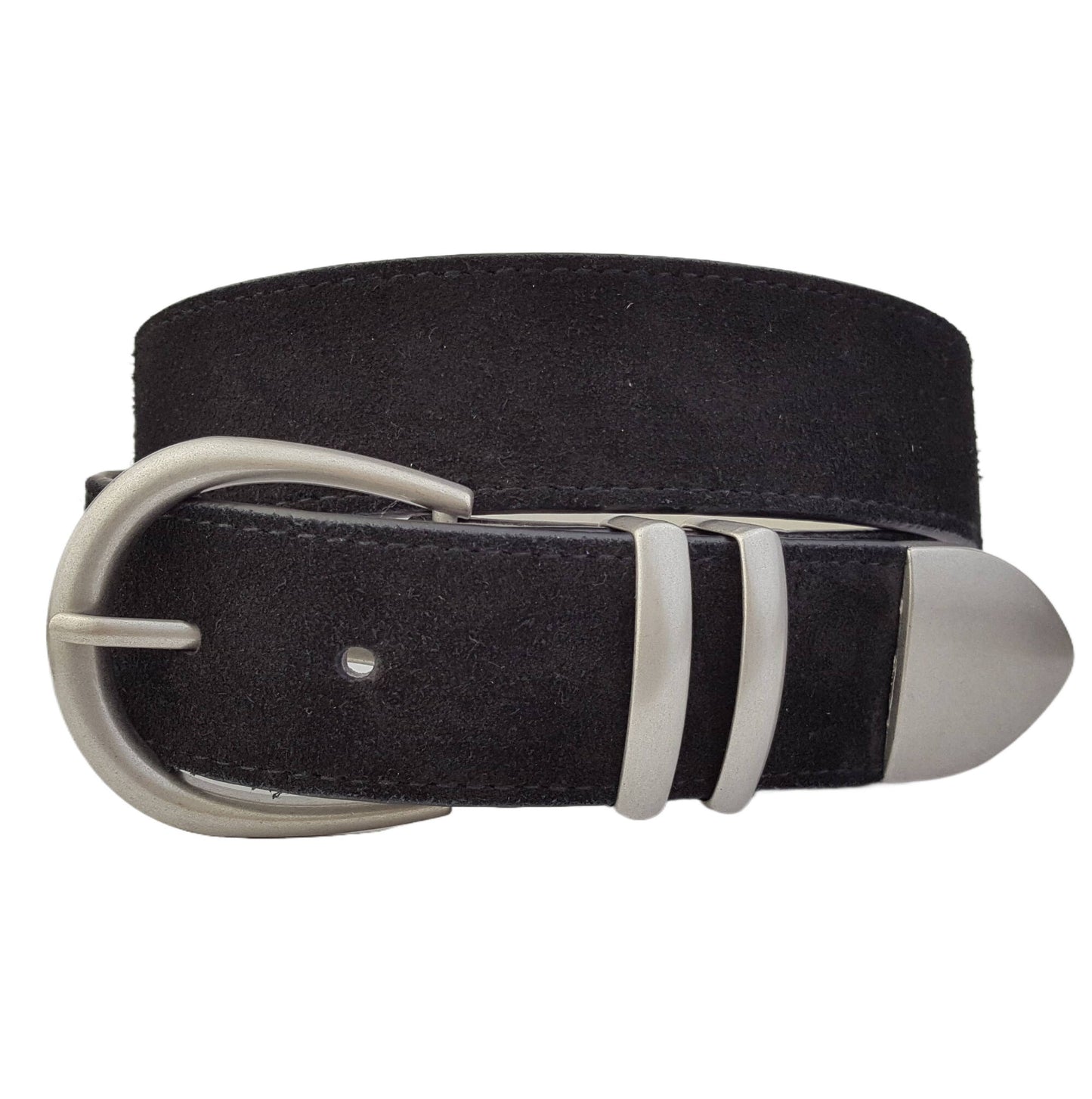 Genuine Suede Leather Belt w. buckle, loops and tip set - Sand