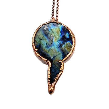 Carved Labradorite Celestial Full Moon Goddess Necklace