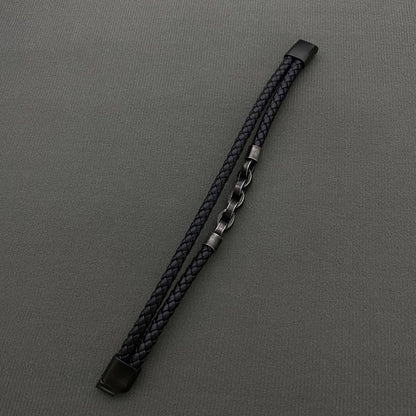 Retro S.Steel Chain Men's Double-layer Leather Bracelet