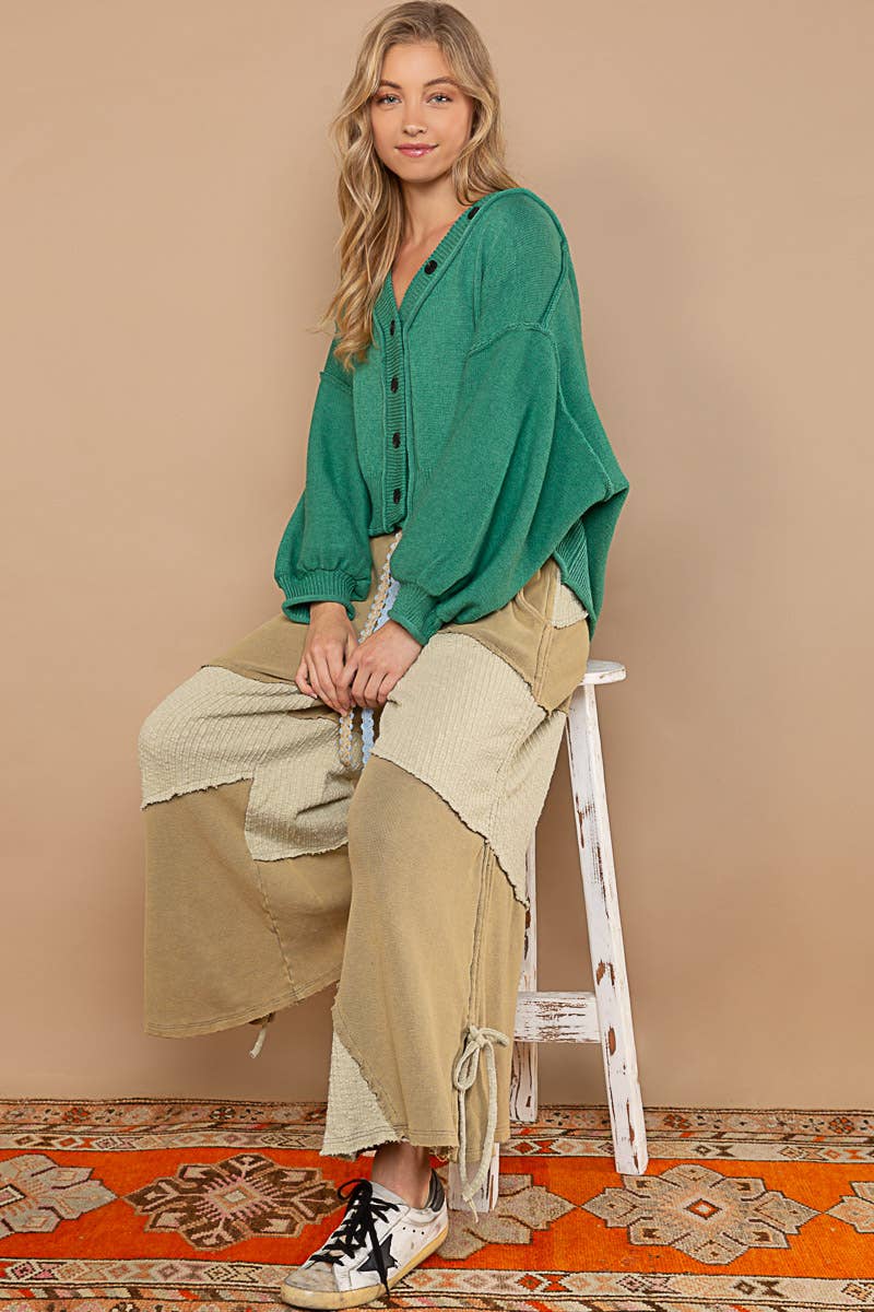 V-neck Dropped Shoulder Relaxed Fit Cardigan - Irish Green - La De Da