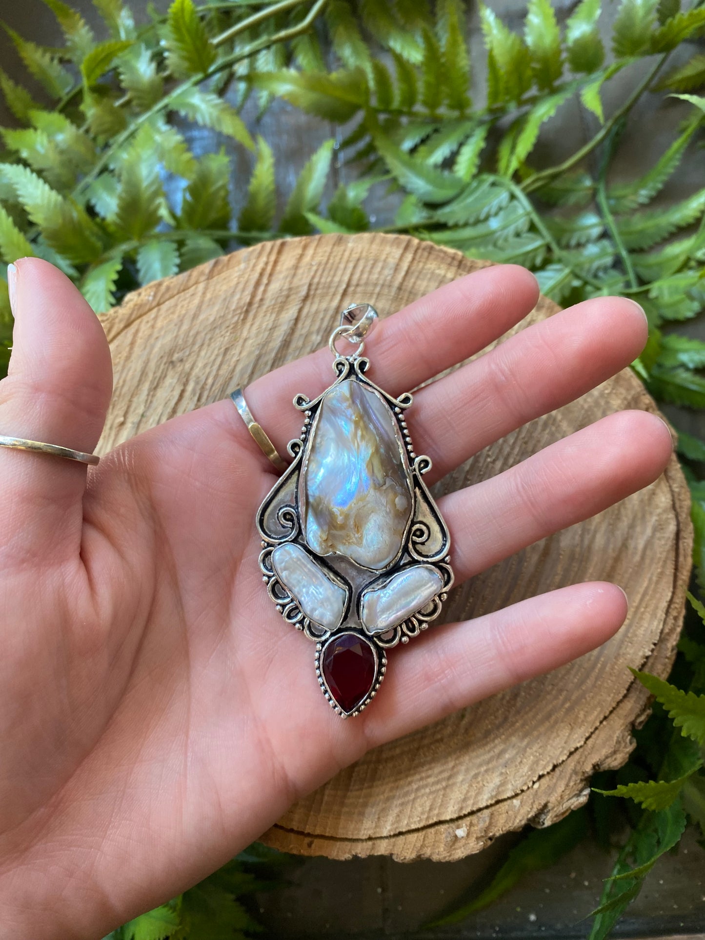 Triple Pearl Ruby Pendant