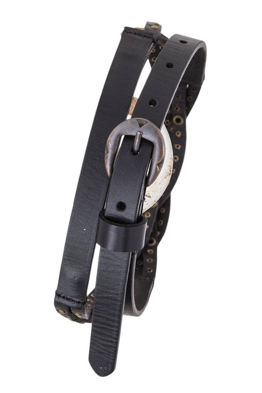 Studded Retro Braided Leather Belt - Black / Medium