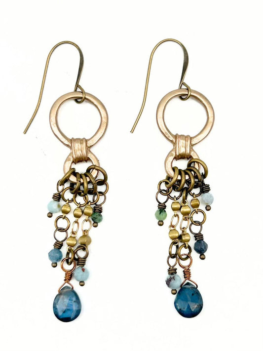 Graduated O ring with burst of stones Earrings, E235 - Teal kyanite