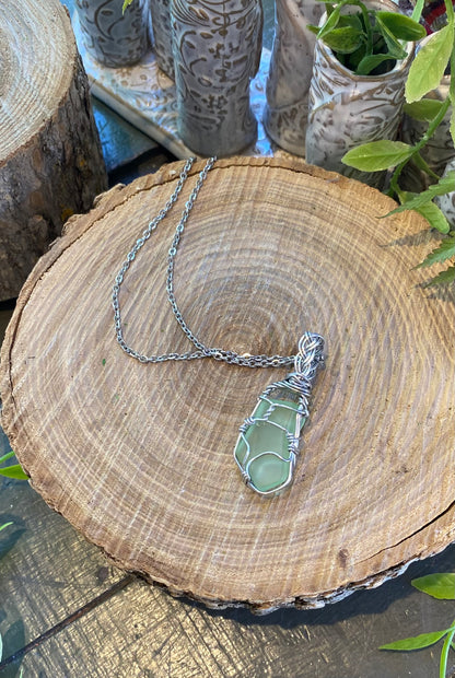 Silver Wrapped Uranium Glass Necklace #IV113