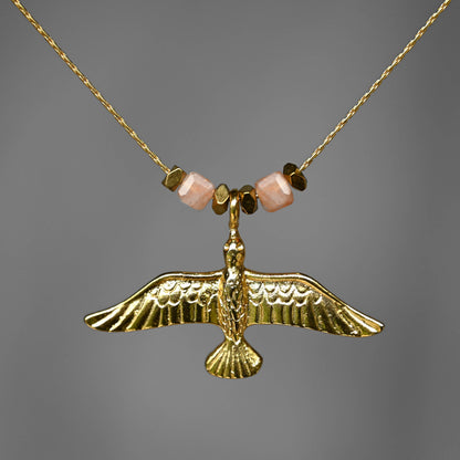 Bird of Flight w/ Semi Precious Cube Beads Necklace