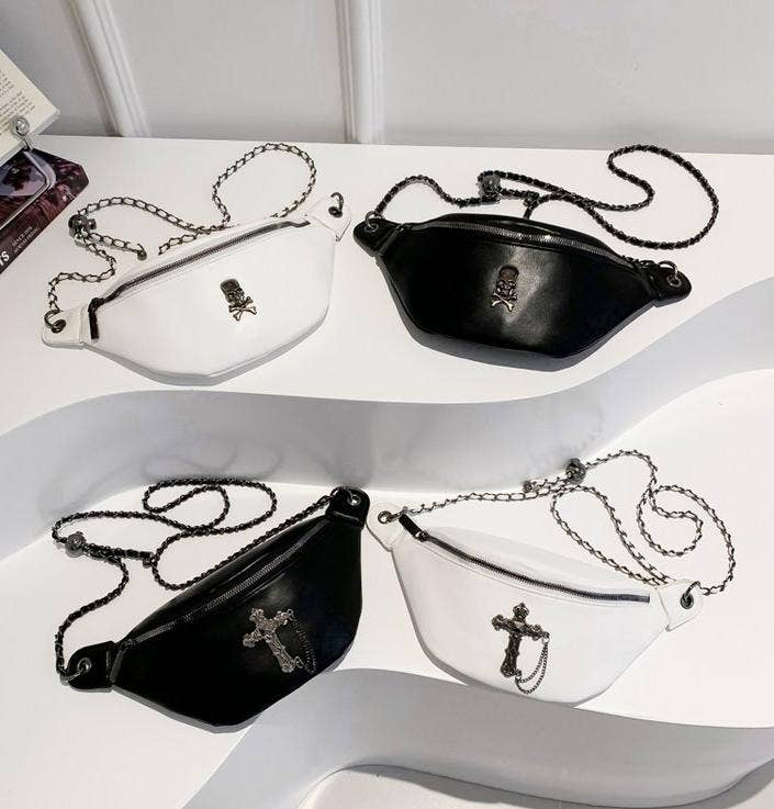 Y2K Cross Punk Chest Bag Skull Belt Bag - Black