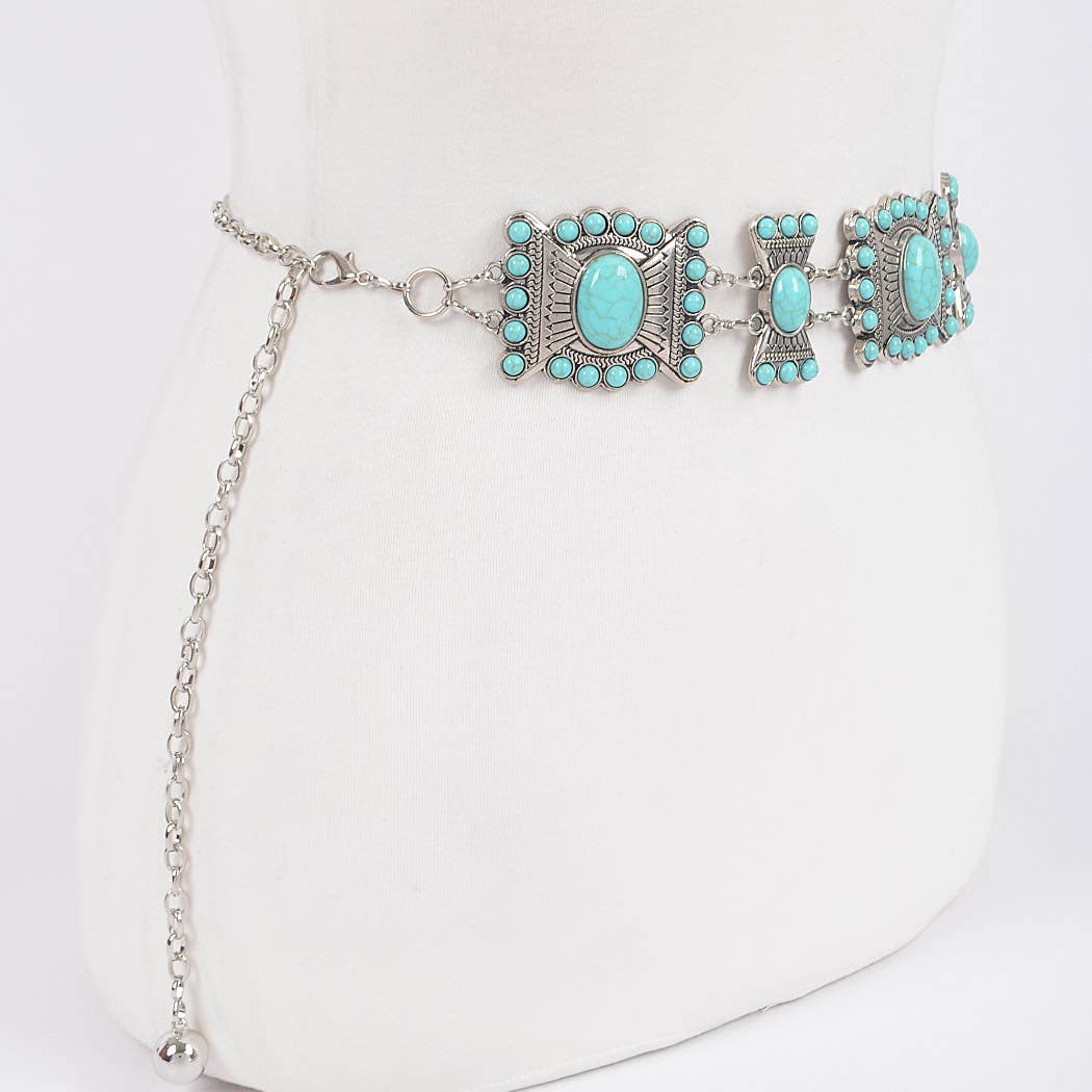 Turquoise Multi Metal Chain Belt  - ATS