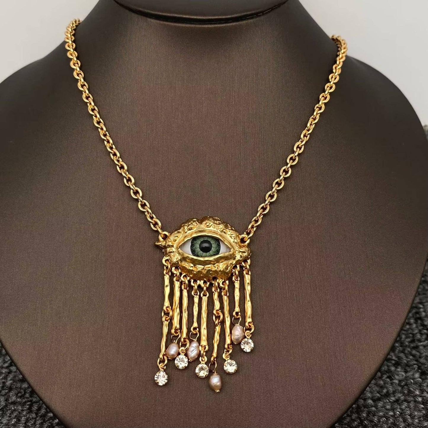 Vintage 18K Gold Plated Evil Eye Charm Necklace