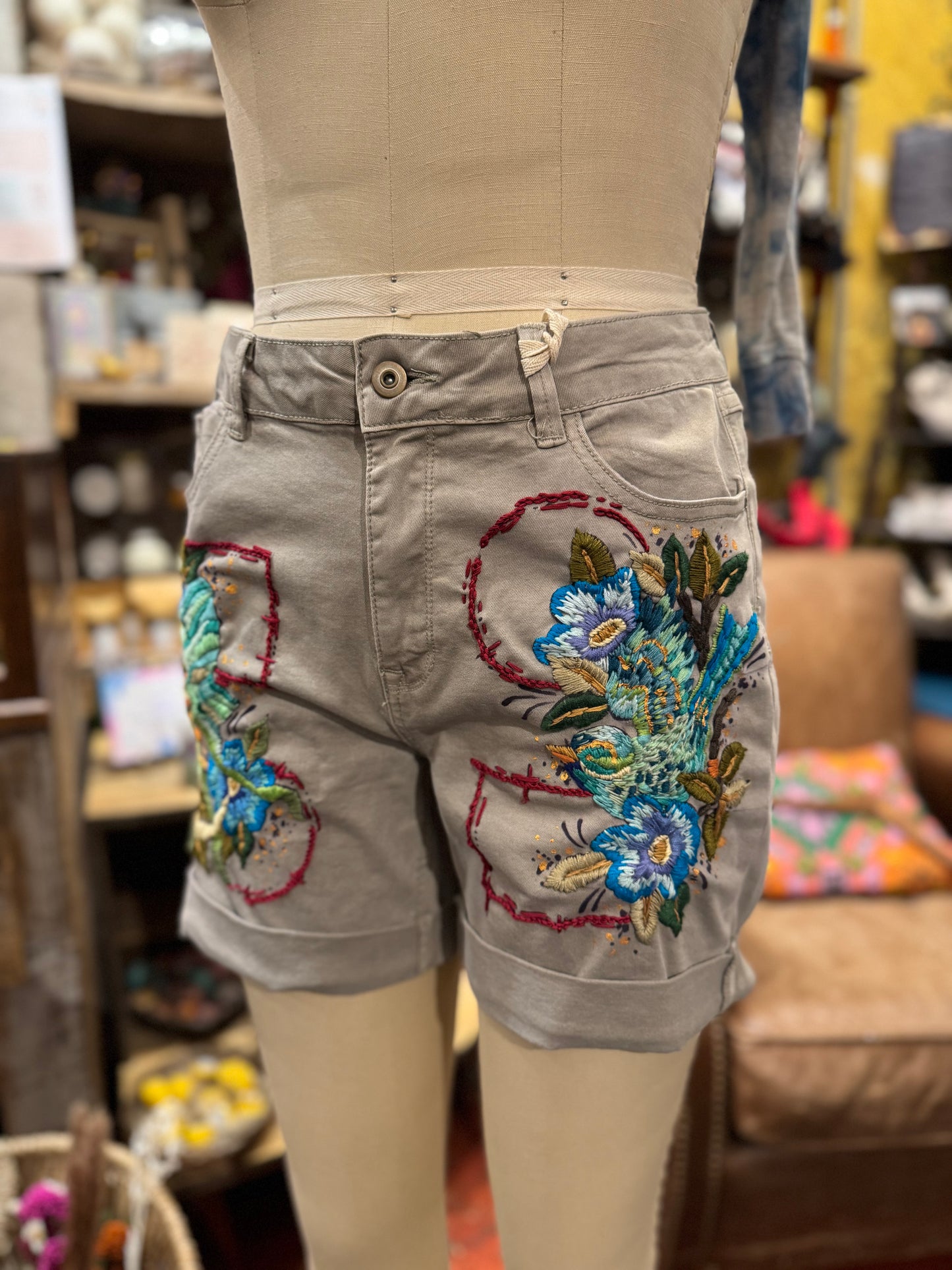 Embroidered Bird & Moth Charlie B Shorts -Debi Samuels*