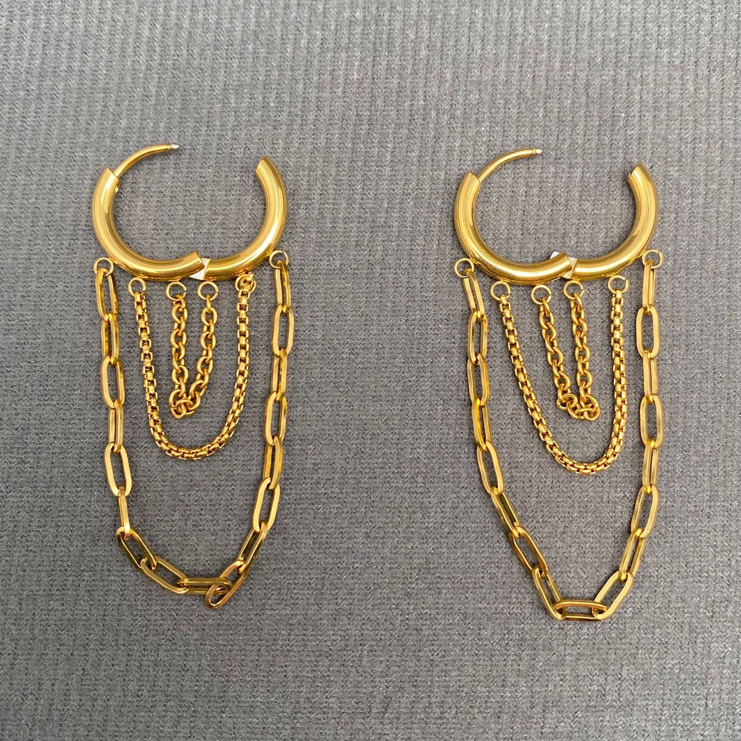 Chain Fringe 18K Gold Plated S.Steel Huggie Earrings - FGS