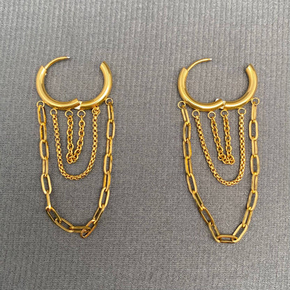 Chain Fringe 18K Gold Plated S.Steel Huggie Earrings - FGS