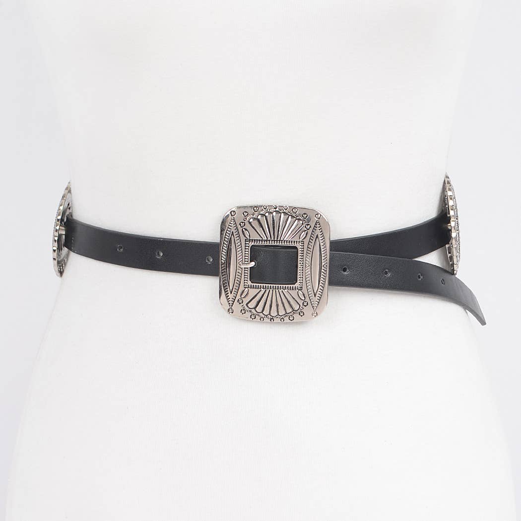 Faux Leather Western Style Women's Belt - Black
