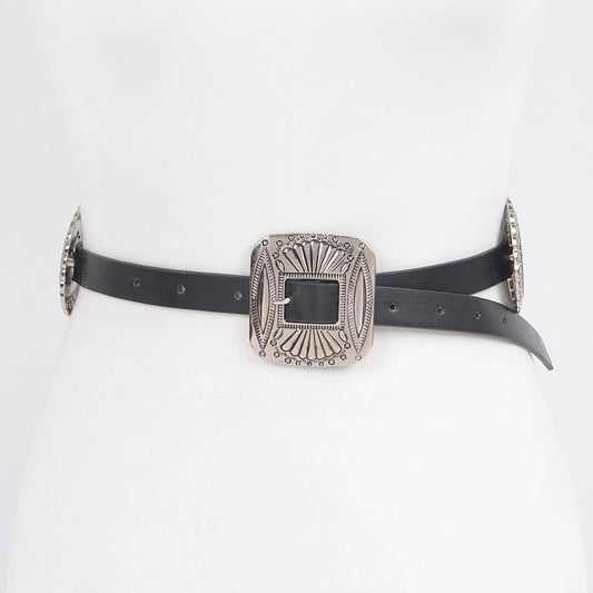 Faux Leather Western Style Women's Belt - Black