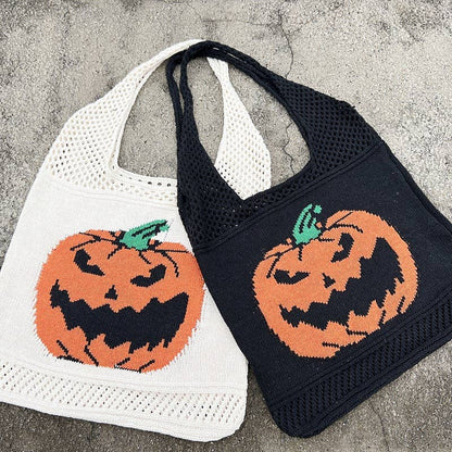 Halloween pumpkin tote knitted candy bag - Apricot