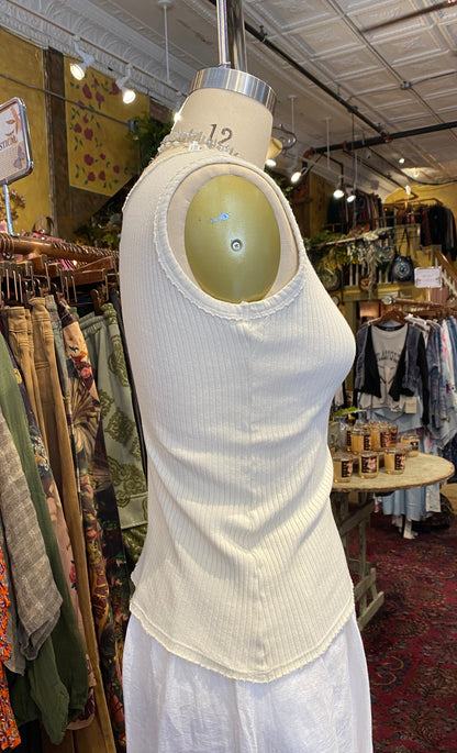 Fitted Ribbed Tank Top - Ivory