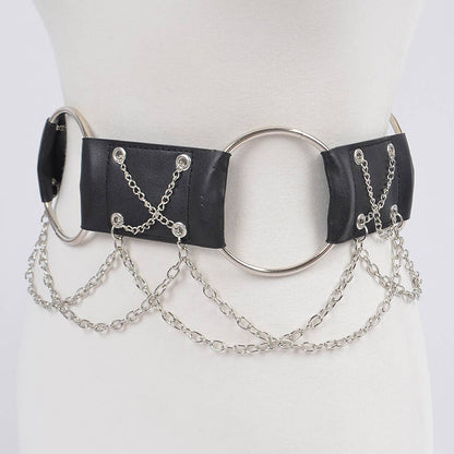 Mixed Materials Chain Belt - Black/Silver