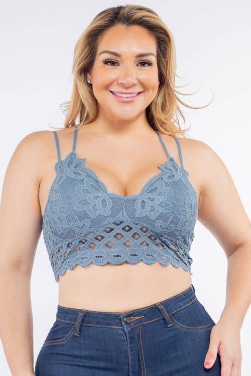 Plus Size Scalloped Lace Cami Bralette -(Choose Color)