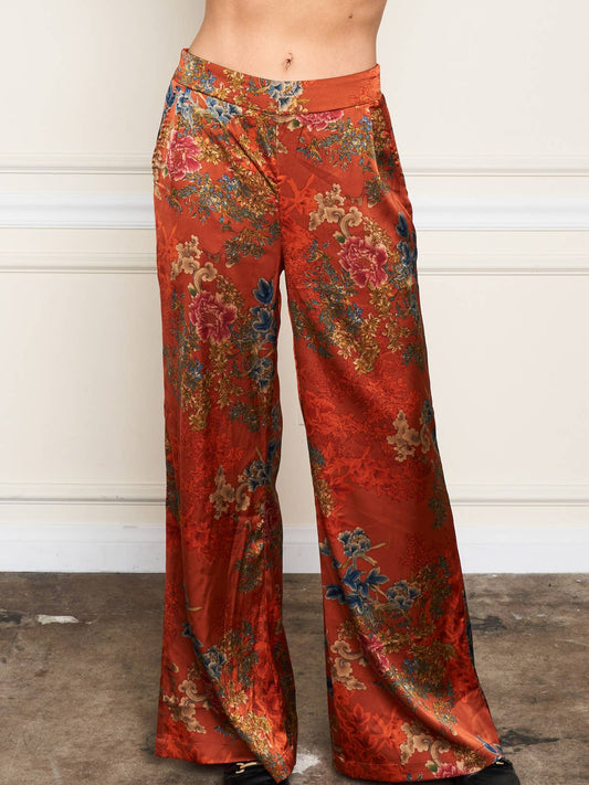 Satin Palazzo Pant - Rust Print