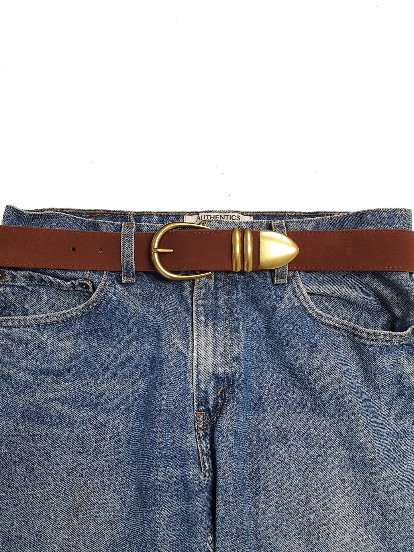 Genuine Suede Leather Belt w. buckle, loops and tip set - Sand