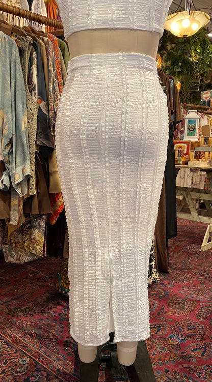 Side Ruched Long Pencil Skirt - White